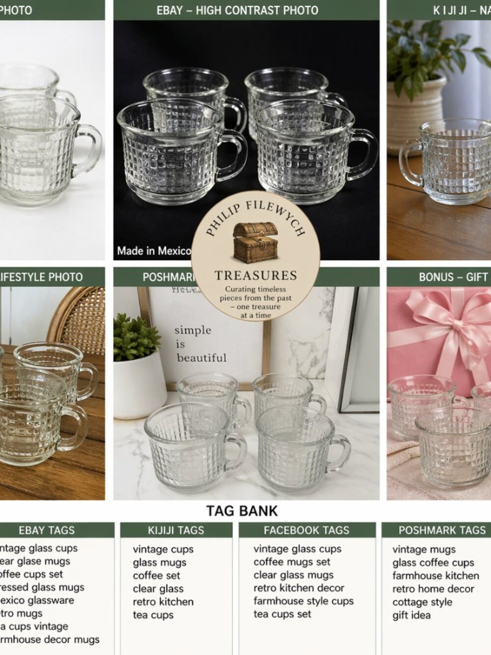 Cup-04-Vintage Clear Glass Coffee Mug Set – Set of 4 Retro Cups